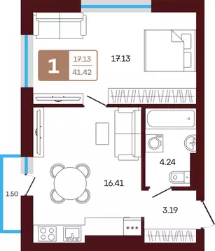 1-к кв. Башкортостан, Иглинский район, с. Акбердино  (41.42 м)