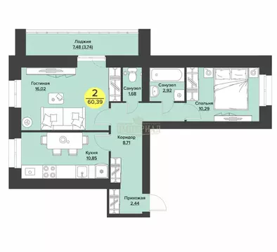 2-комнатная квартира: Йошкар-Ола, бульвар Данилова, 10 (60.39 м)