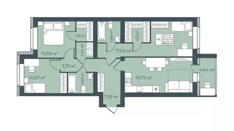 4-к кв. Тульская область, Узловая  (89.48 м)