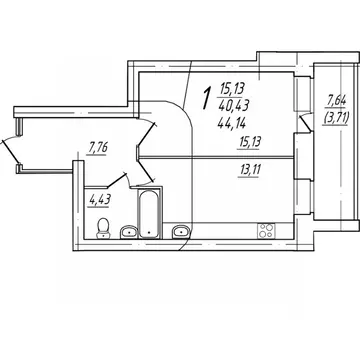 1-к кв. Вологодская область, Череповец Комсомольская ул., 15 (44.14 м)