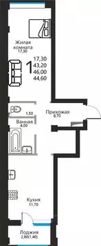 1-к кв. Ставропольский край, Ессентуки ул. Фридриха Энгельса, 53 (44.6 ...