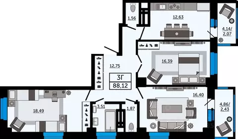 3-к кв. Ростовская область, Ростов-на-Дону Новое Поселение мкр, Фоур ...
