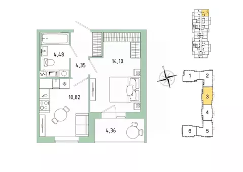 1-к кв. Ленинградская область, Гатчина Въезд мкр,  (35.93 м)