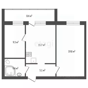 2-к кв. Тюменская область, Тюмень Солнечный проезд, 7 (55.6 м)