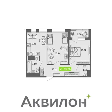 2-к кв. Архангельская область, Архангельск Привокзальный мкр,  (49.76 ...