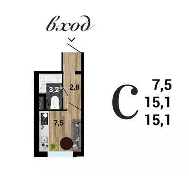 Студия Воронежская область, Воронеж 8 Элемент жилой комплекс (15.13 м)
