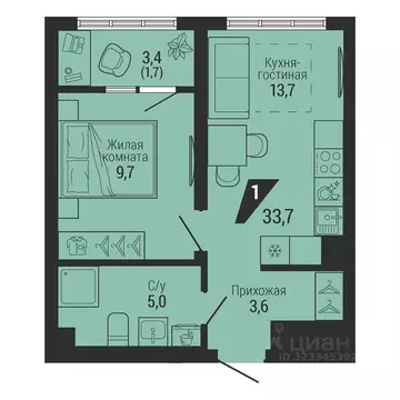 1-к кв. Свердловская область, Екатеринбург Вторчермет жилрайон,  (33.7 ...