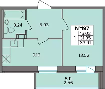1-комнатная квартира: Новое Девяткино, Лесная улица, 19 (33.91 м)