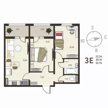 2-к кв. Воронежская область, с. Новая Усмань, Ольха мкр  (53.76 м)