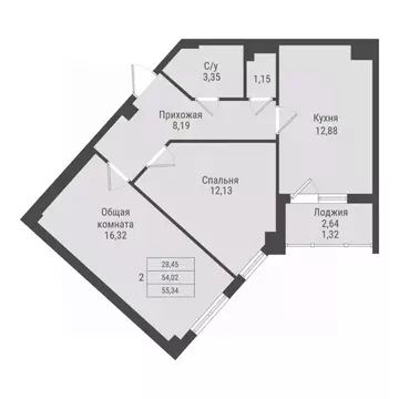 2-к кв. Саха (Якутия), Якутск Парк Победы жилой комплекс (55.34 м)