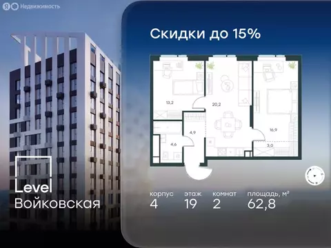 2-комнатная квартира: Москва, Старопетровский проезд, 11 (62.8 м)
