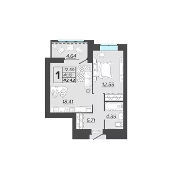 1-к кв. Брянская область, Брянск Архитектор жилой комплекс (43.42 м)