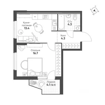 1-к кв. Свердловская область, Екатеринбург Солнечный жилрайон,  (40.8 ...