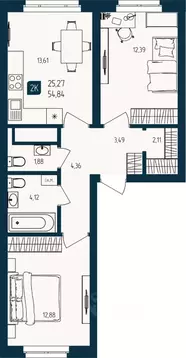 2-к кв. Тюменская область, Тюмень  (54.84 м)