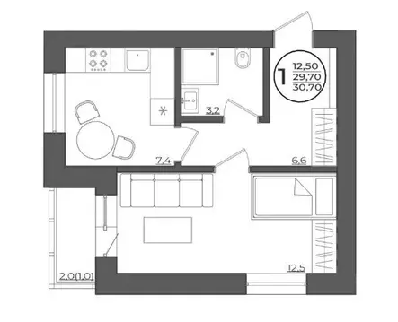 1-комнатная квартира: Ольховое, Беговая улица, 4 (30.7 м)