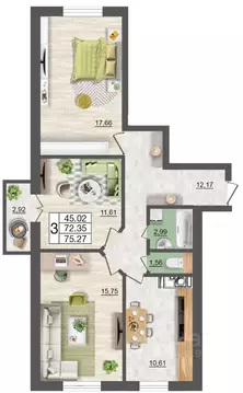 3-к кв. Смоленская область, Смоленск Максимум жилой комплекс (75.27 м)