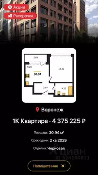 1-к кв. Воронежская область, Воронеж Ленинградская ул., 29Б (30.94 м)