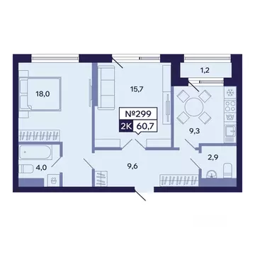 2-к кв. Саха (Якутия), Якутск ул. Новопортовская, 1А/1 (60.7 м)
