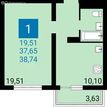 1-комнатная квартира: Анапа, улица Ленина, 235 (37.65 м)