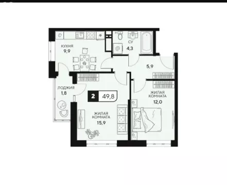 2-комнатная квартира: Анапа, Анапское шоссе, 18к1 (52 м)