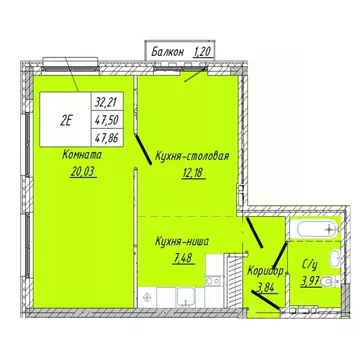 1-к кв. Омская область, Омск ул. 2-я Дачная (47.86 м)