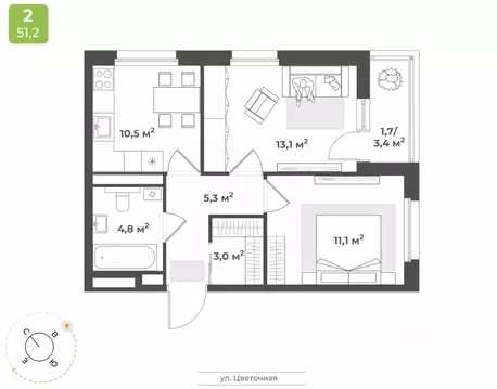 2-к кв. Тверская область, Тверь Соминка мкр,  (49.5 м)