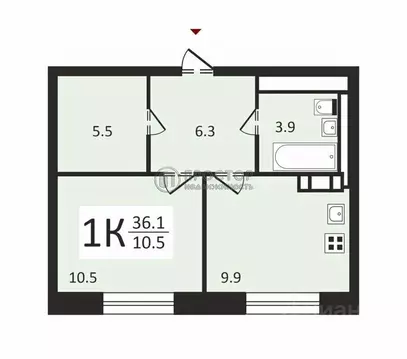 Квартира, 1 комната, 35 м