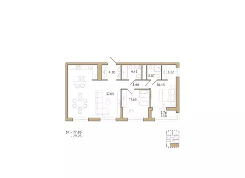 2-комнатная квартира: Пенза, ЖК Академия (79.23 м)