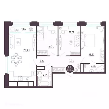 3-к кв. Рязанская область, Рязань Московское ш. (81.66 м)