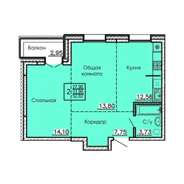 2-к кв. Бурятия, Улан-Удэ Энергетик мкр,  (52.82 м)