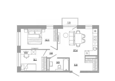 2-к кв. Свердловская область, Екатеринбург Академический мкр, 22-й ...