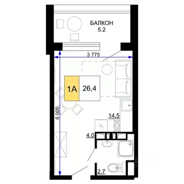 1-к кв. Краснодарский край, Анапа проезд Сосновый (26.4 м)