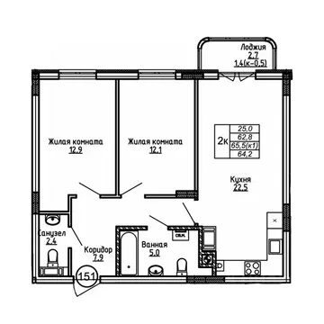 2-к кв. Калининградская область, Калининград ул. 1-я Большая окружная ...