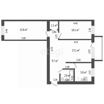 3-к кв. Алтайский край, Барнаул ул. Союза Республик, 46/8 (56.4 м)