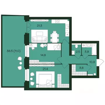 2-к кв. Чувашия, Чебоксары просп. Чебоксарский (89.6 м)