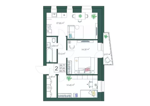 2-к кв. Тверская область, Тверь ул. Коминтерна, 21 (60.7 м)