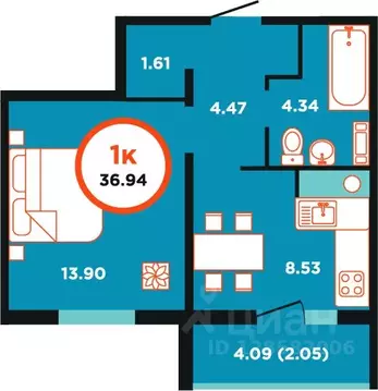 1-к кв. Калининградская область, Калининград Пригородная ул., 11 ...