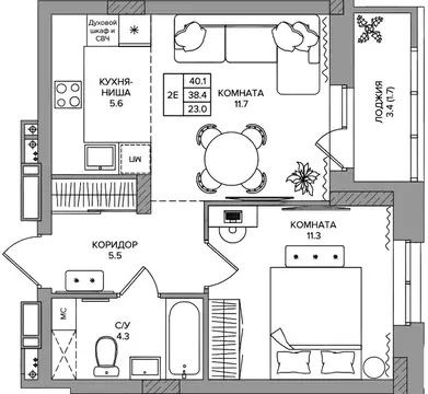 2-к кв. Пермский край, д. Кондратово ул. Водопроводная, 5 (40.1 м)