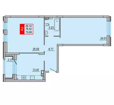 2-к кв. Тверская область, Тверь Петербургское ш. (79.69 м)