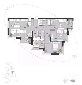 3-к кв. Тульская область, Тула Премьер Парк жилой комплекс (118.12 м)