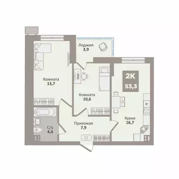 2-к кв. Курганская область, Курган Заозерный жилрайон, 12-й мкр, 2 ...