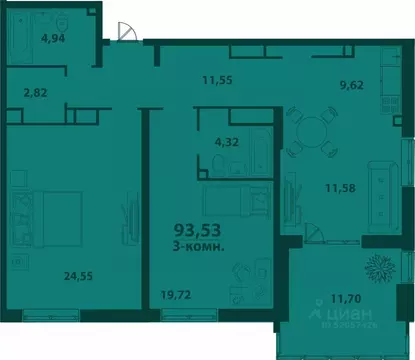3-к кв. Ульяновская область, Ульяновск ул. Аблукова, 24 (93.42 м)