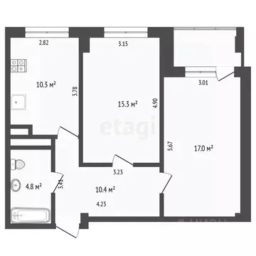 2-к кв. Тюменская область, Тюмень ул. Щербакова, 142к4 (57.8 м)