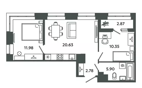 2-комнатная квартира: Новоселье, Аннинская улица, 4 (53.08 м)