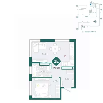 1-к кв. Тюменская область, Тюмень Сибирский жилой комплекс (40.98 м)