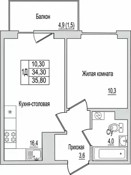 1-к кв. Псковская область, Псков ул. Юности, 10к1 (35.8 м)