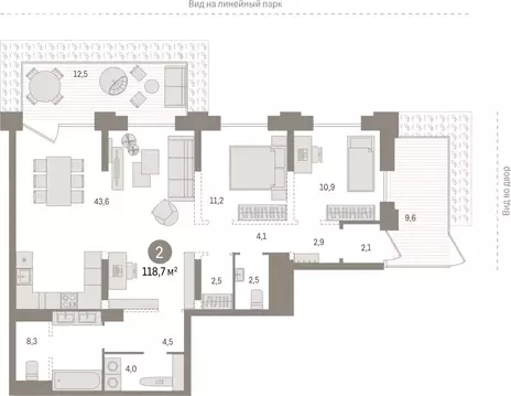 2-комнатная квартира: Тюмень, Краснооктябрьская улица, 4к1 (118.7 м)