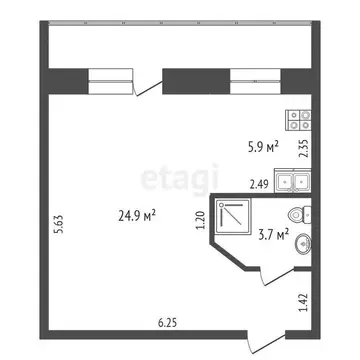 1-комнатная квартира: Феодосия, улица Габрусева, 13Б (33.5 м)