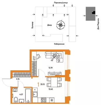 1-к кв. Тюменская область, Тюмень Береговая ул., 100к2 (33.15 м)