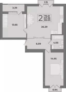 2-к кв. Калининградская область, Калининград Суздальская ул. (67.36 м)